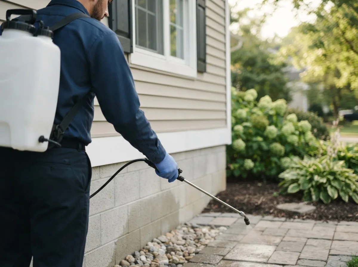 Pest control technician inspecting a home in Oak Creek, CO
